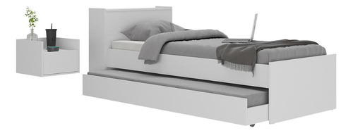 Conjunto Quarto Bicama Com Colchão E Baú/mesa De Cabeceira Suspensa Multimóveis Mp4221 Cor Branco