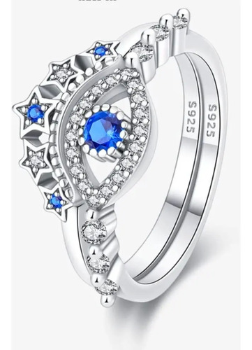 Set 2 Anillos Mujer De Plata Real S925, Ojo Turco Protección