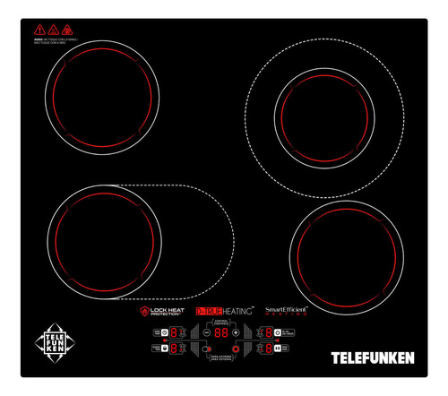 Estufa Eléctrica Empotrada Telefunken Tfav4080, 220 V, 4 Quemadores, Color Negro