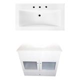 Vanitory 80 Cm Cajon Maral Laqueado Vidrio Baño Blanco Mueble Blanco 3 Orificios