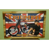 Cartel De Madera Artesanal Estilo Antiguo Motos Triumph