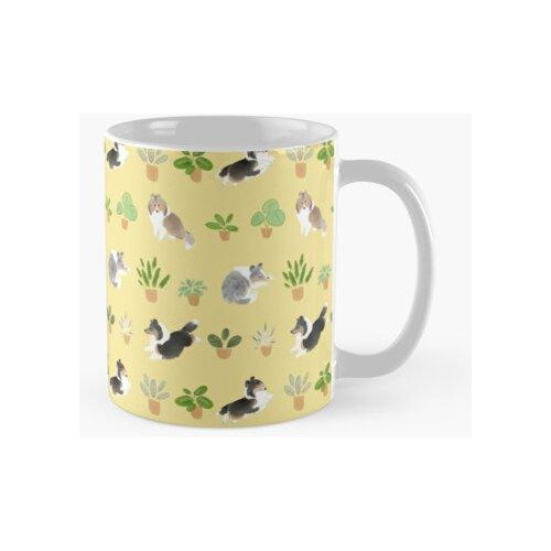 Taza Shelties Y Calathea En Amarillo Calidad Premium