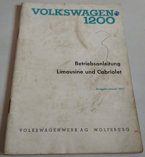 Manual 100% Original De Uso: Vw Escarabajo 1963 En Alemán.