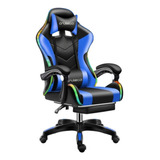 Silla Gamer Con Luz Rgb Reposapiés Y Masajeador Reclinable Color Azul