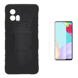 Mica + Funda Uso Rudo + Clip Para Motorola G72 Negro