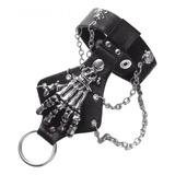 Punk Rocker Biker Gothic Pu Correas De Cuero Pulsera Cráneo