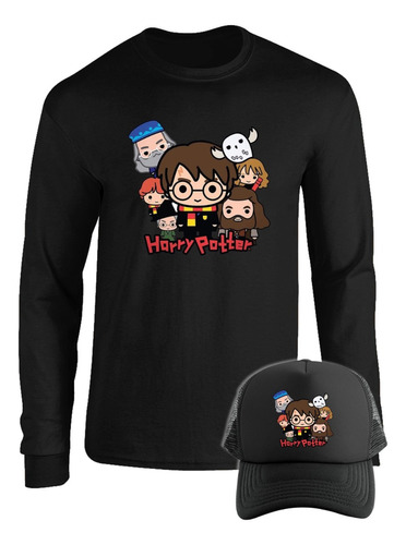 Camibuso Harry Potter Serie Camiseta Manga Larga Combo Gorra