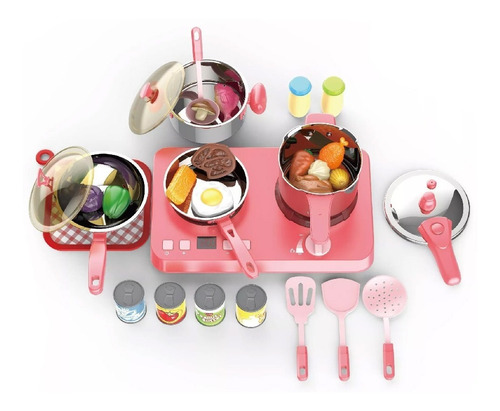 Set Estufa Olla Presion Metal Utensilio Cocina Juguete 32pcs