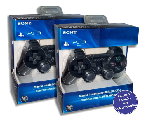 2 Controles Sem Fio Sony Playstation Dualshock 3 Preto