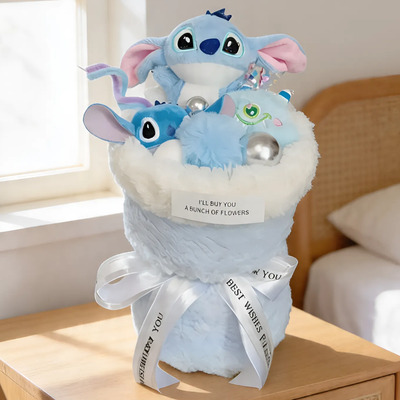 Ramo Flores Stitch Peluche Caja Regalo Cumpleaños Graduación
