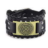 Pulsera Piel Metal Runa Vikinga Brazalete Vintage Cuero