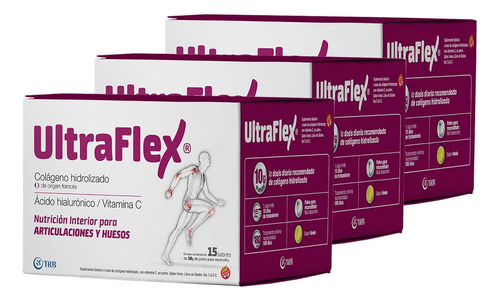 Pack 3 Ultraflex Colágeno Hidrolizado Sobres Articulaciones Sabor Limón