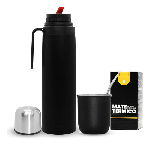 Equipo De Mate Termico De Acero + Termo 1 L + Bombilla