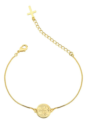 Pulseira Medalha São Bento Delicada Banhada A Ouro 18k