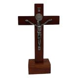 Crucifijo De San Benito Con Base - 17 Cm - Cristo De Metal 