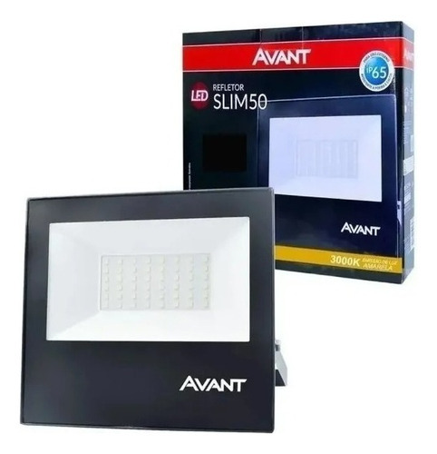 Refletor De Led Slim 50w 3000k Bivolt Luz Amarela Avant