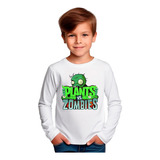 Polera Manga Larga Niño Juego Plants Vs. Zombi  100%algodón 