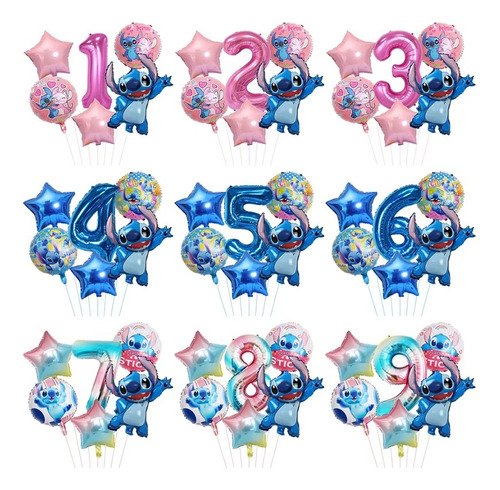 Set 6 Globos Metálicos Stitch Decoración Cumpleaños