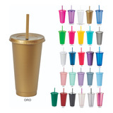 130 Vasos Reusables Con Tapa Y  Popote 24oz