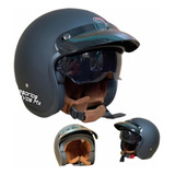 Casco Negro Rojo Gafas Cafe Racer Abierto Certificado Vento