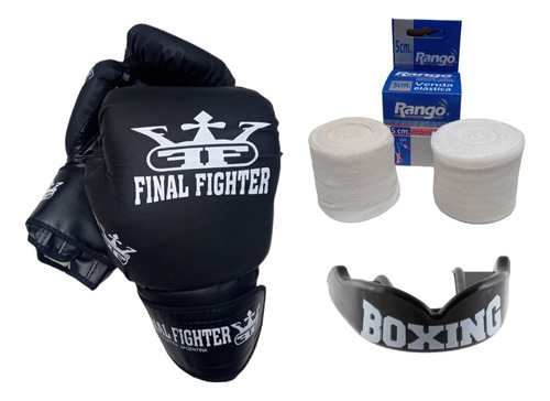 Combo Kit Guantes Vendas Protector Bucal Boxeo Kick Boxing