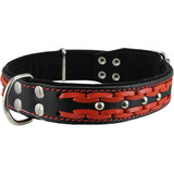 Collar De Perro Trenzado De Cuero Genuino  Rojo Sobre Negro 