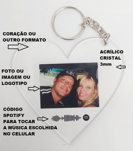 Chaveiro Foto Imagem Logotipo Com Spotify Code Impressão Uv