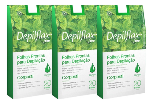 60 Folhas Prontas Depilação Corporal Depilflax Hortelã