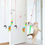 Brinquedo Gato Porta Suspenso Pendurar Na Porta Elástico Cor Ratinho Cinza