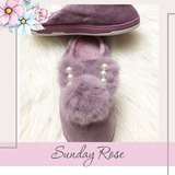 Pantuflas Pana Lila Simil Piel Conejo Perlas Sunday Rose