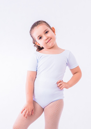 Collant Meia Manga Ballet Infantil / Body Balé Branco