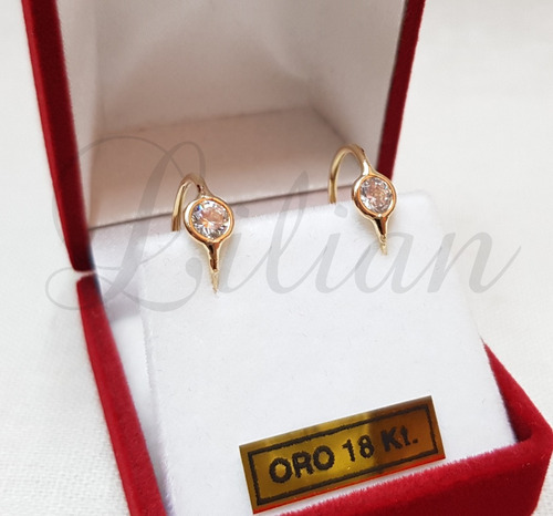 Aros Oro 18k Argollas Con Piedra Cubic 1,1 Grs 14 Mm