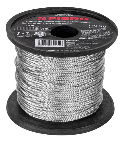 Cable De Acero 1/16' Rígido 7x7 Hilos Carrete 75 M