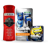 Kit Gillette Rastrillo Styler Y Repuestos + Jabón Old Spice