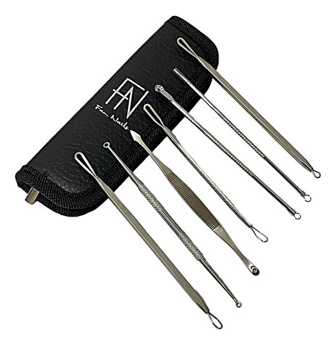 Extrator Cravos Espinhas Acne Kit Pinça Inox Com 7 Peças