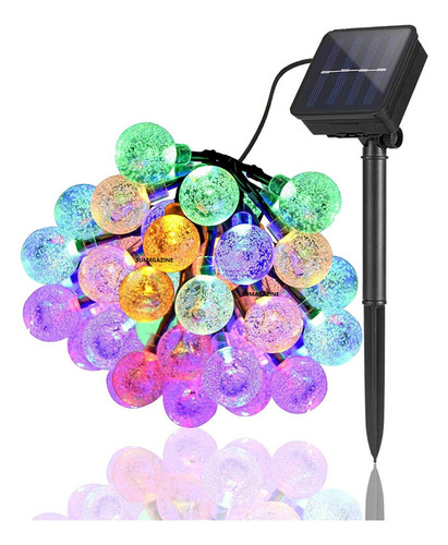 Cordão Varal 30 Leds Solar Bolinha Cristal Colorida Externo