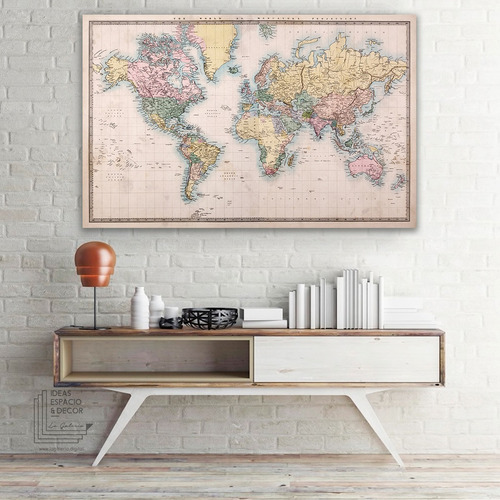 Cuadro Canvas Mapa Mundi Antiguo Vintage Envio Gratis