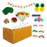 Juego De Mesa Hawaiano 131 Piezas Falda Fiesta Tropical Deco