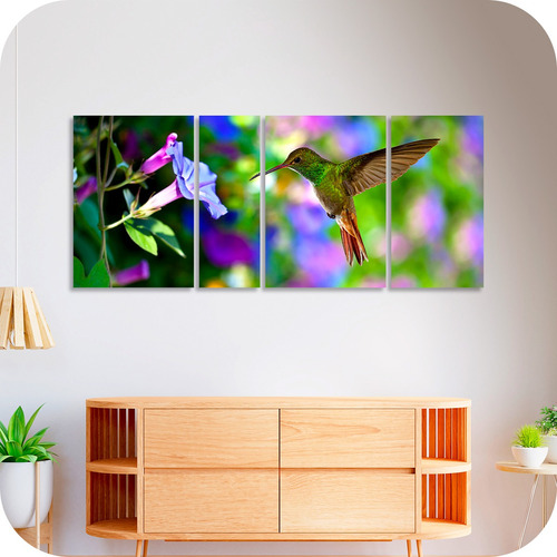 Cuadro Colibri Flores Poliptico Decoración Naturaleza Arbol