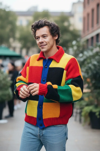 Cardigan Suéter Harry Styles Multicolor Artesanal Premium