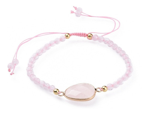 Pulsera De Nylon Ajustable Con Cuentas Y Cuarzo Rosa