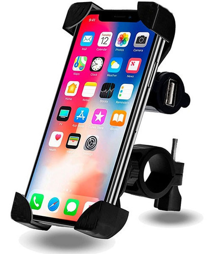 Soporte Base Moto Bicicleta Porta Celular Gps + Cargador Usb