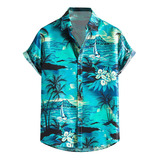 Camisa Hawaiana J Para Hombre, Manga Corta, Estampada, Summe