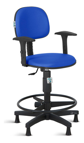 Cadeira Caixa Alta Balcao Secretaria C/ Braco Rce Azul