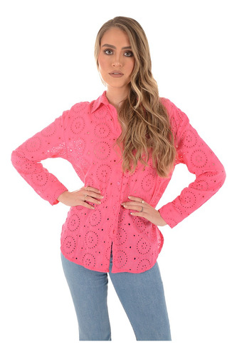 Camisa Mujer Botones Delantero Casual Diseño Flor Red Marine