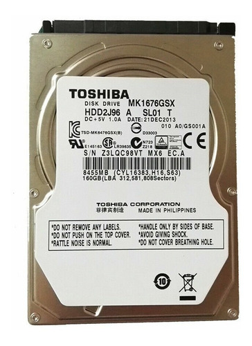 Hd 160gb Toshiba Defeito Mk1676gsx Com Placa Lógica