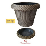 1 Vaso Flor Grande Cesta Fibra Sintética + 1 Prato