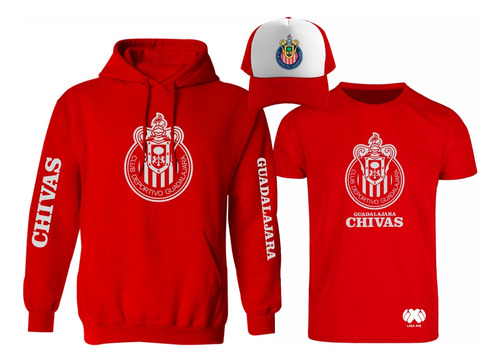 Kit Sudadera + Playera + Gorra Chivas Guadalajara Liga Mx