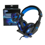 Fone Headset Gamer P2 C/led Azul Usb + Adaptador Y P3 Ps4 Pc