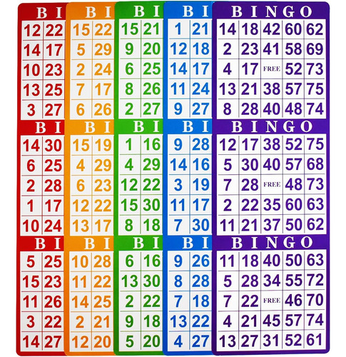 Yuanhe Bingo Game Cards - 3 Cartones - 100 Hojas En Colores 